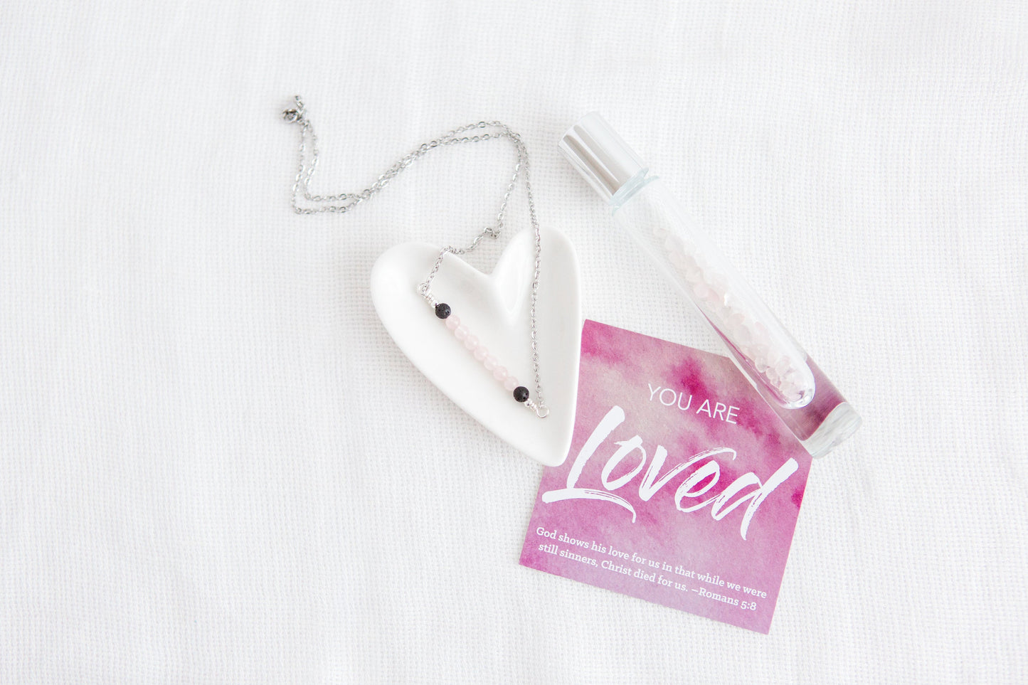 You are Loved - Rose Quartz Crystal Roller bottle & Necklace set