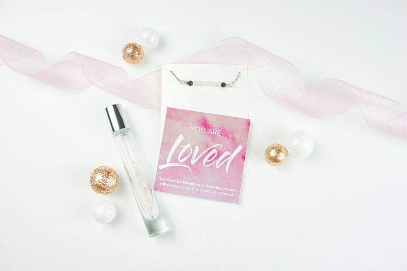 You are Loved - Rose Quartz Crystal Roller bottle & Necklace set