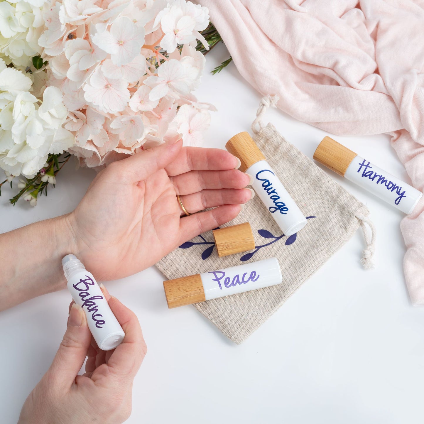 All the Feels roller bottle set with bamboo caps
