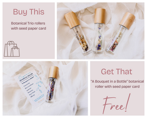 Pink Friday Special #12 - Botanical roller Trio with seed paper cards plus FREE "bouquet in a bottle" botanical roller