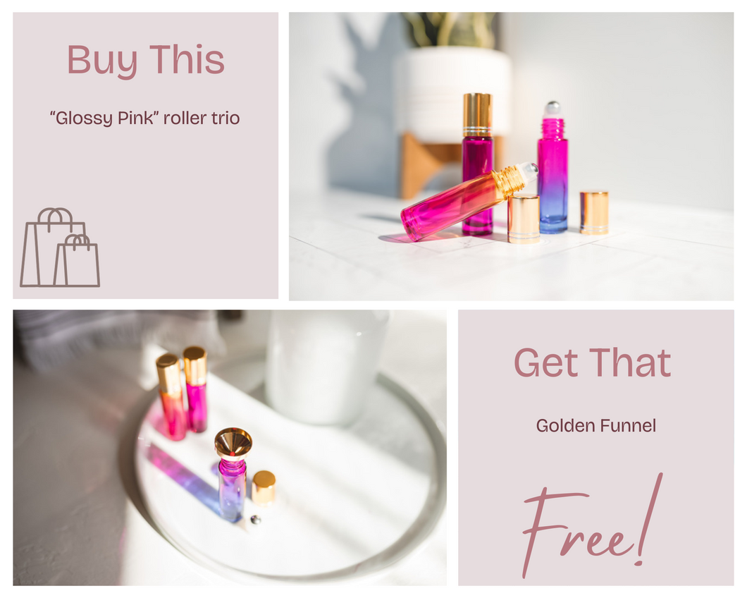 Pink Friday Special #11 - Glossy Pink Roller trio with FREE gold funnel!