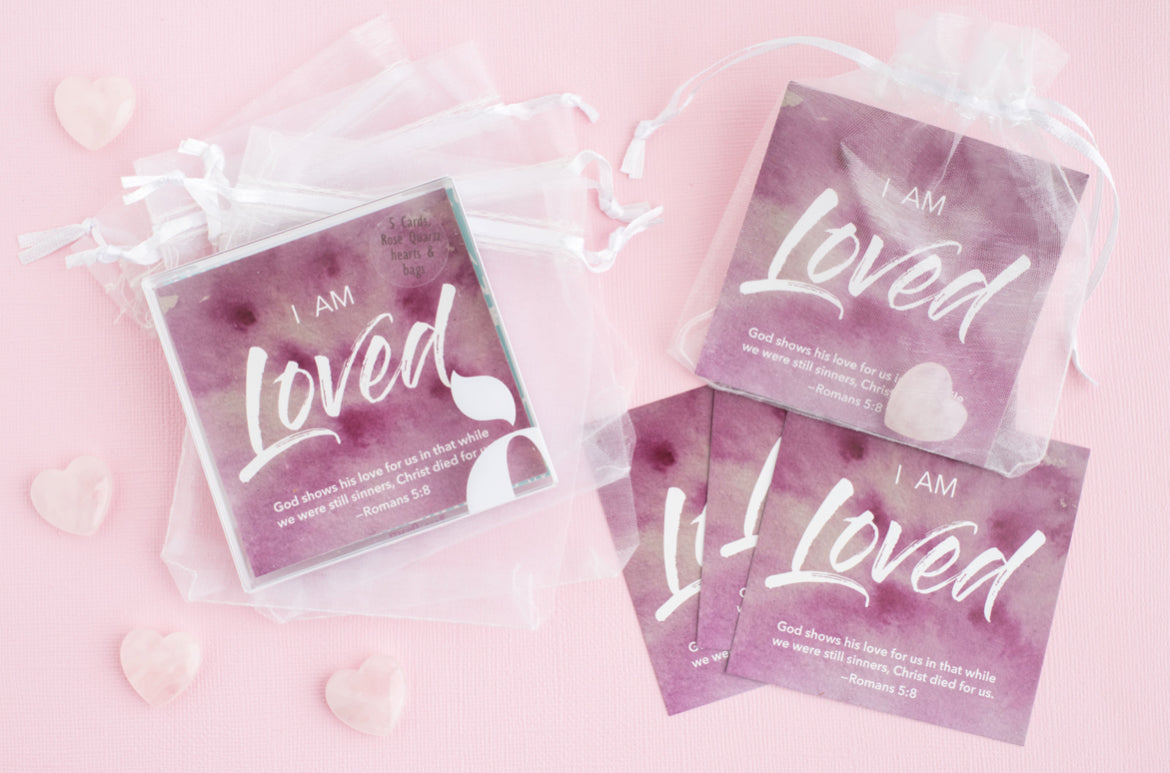 Valentine Special *I Am Loved* Affirmation Cards and rose quartz hearts