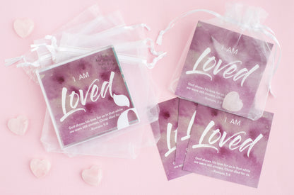 Valentine Special *I Am Loved* Affirmation Cards and rose quartz hearts