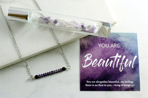 You are Beautiful - Amethyst Crystal Roller bottle & Necklace set