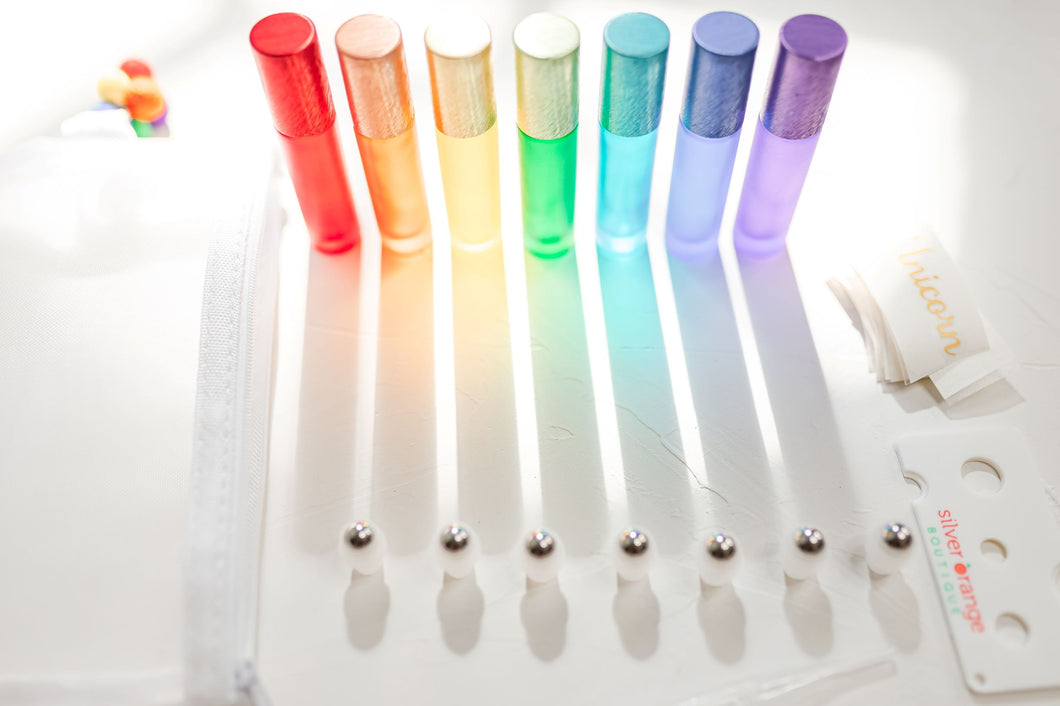 Rainbow Luxe Roller bottle set with decals and all the extras!